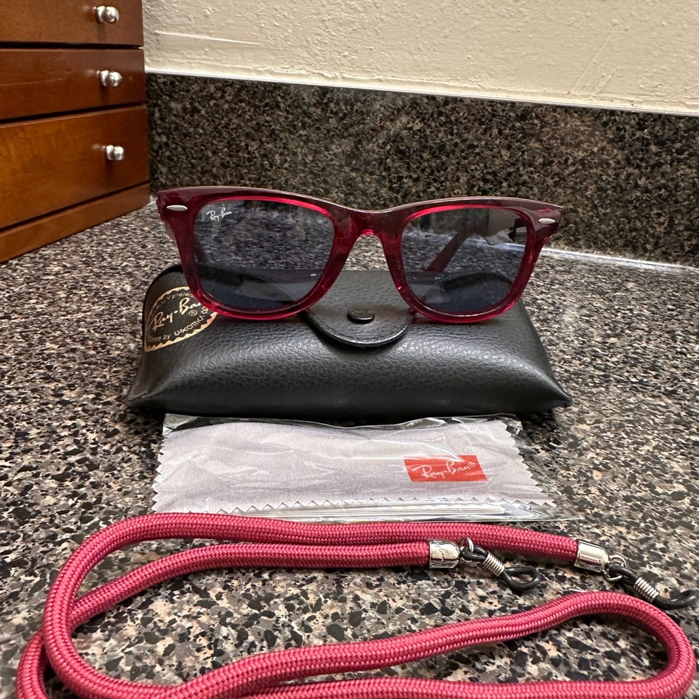 Classic Cranberry Ray-Ban Wayfarers with Case, Strap and Cleaning Cloth